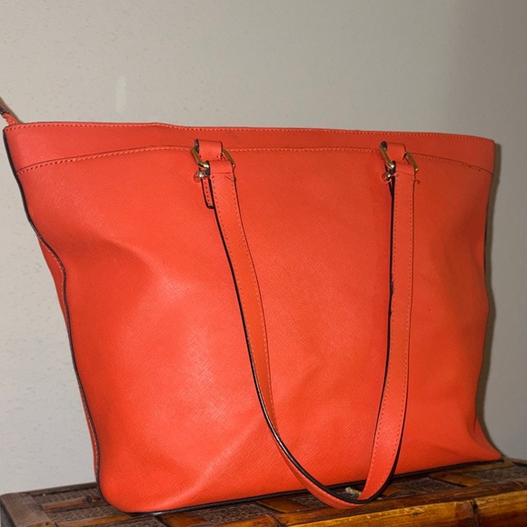 Calvin Klein Orange Saffiano Leather Tote Bag - Picture 13 of 16